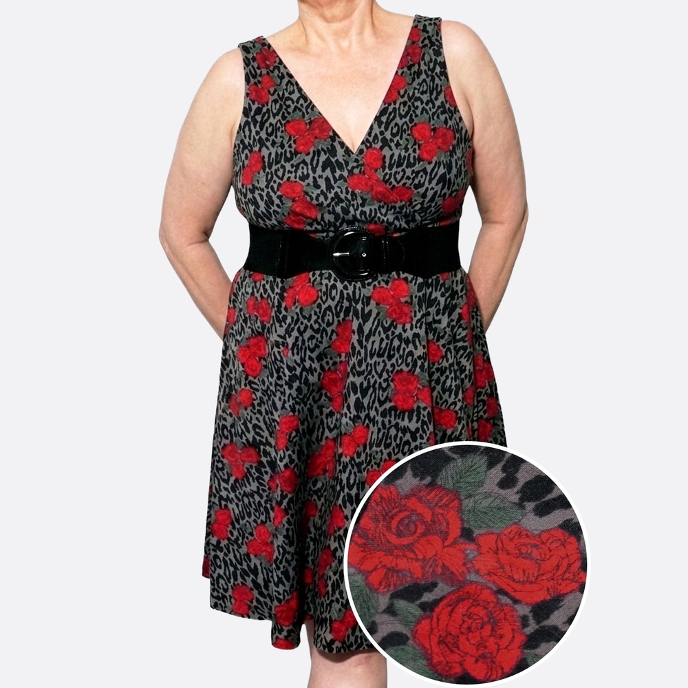Torrid Leopard Rose Fit Flare Dress XL 1X 14 16 Pin Up Rockabilly Retro Chic